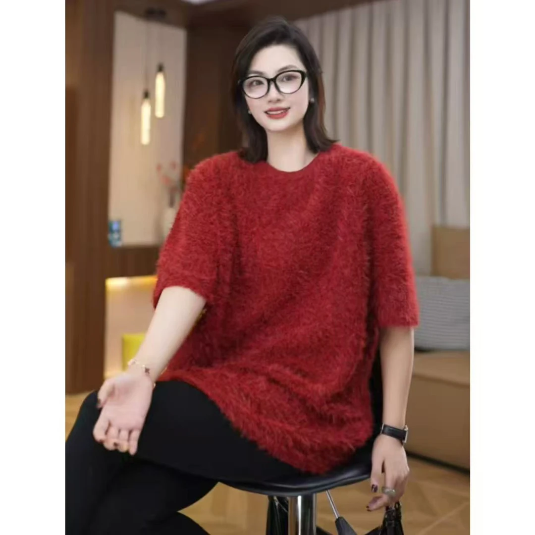 【卡迪拉】冬季韩系卫衣简约时尚百搭毛感短袖套头休闲女士上衣