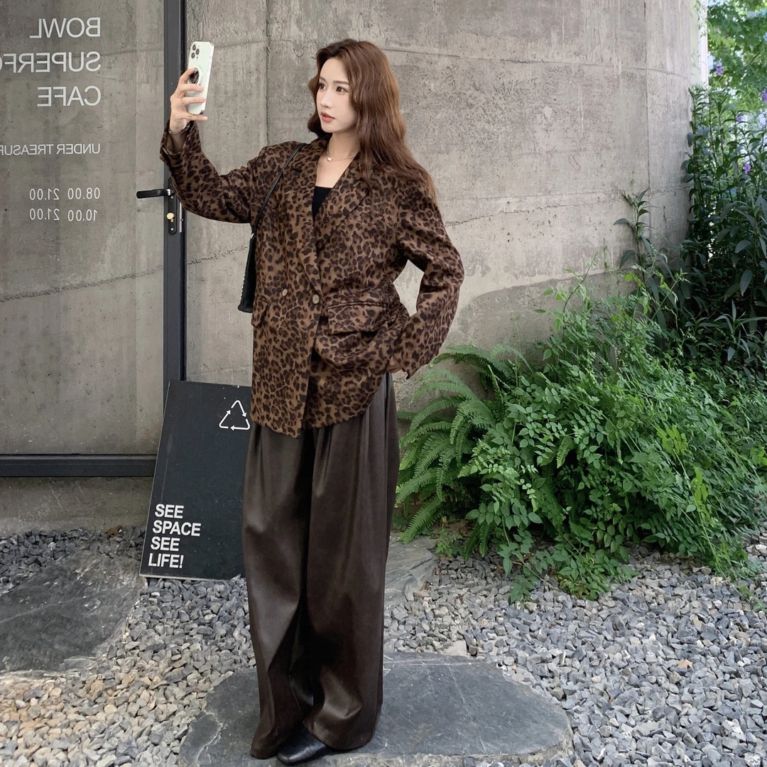 长袖豹纹外套女款2025新款秋季韩版小个子高级感减龄洋气上衣外套