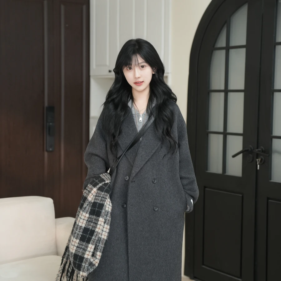 伊迪卡双面毛呢羊毛大衣中长款慵懒新款百搭显瘦宽松女装反季清仓