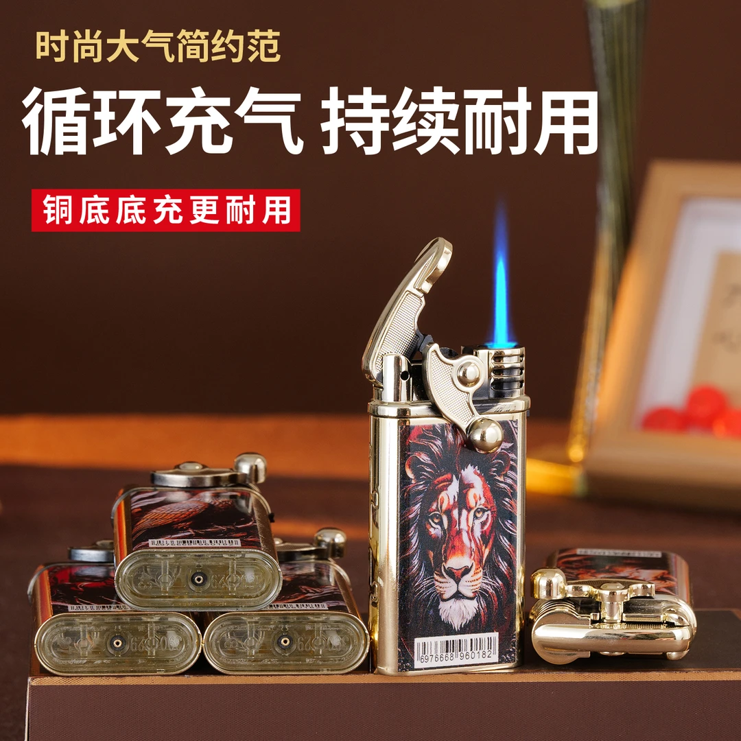 3D彩印动物金属铁壳直冲防风打火机批发零售工厂直销加厚防爆充气