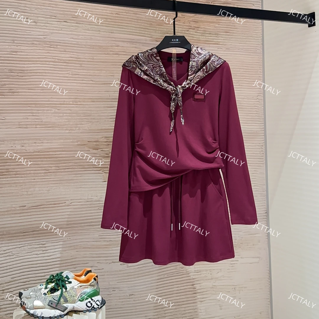 【宠粉价】秋冬新款时尚设计师红色领带领气质洋气半身裙套装TZ-417