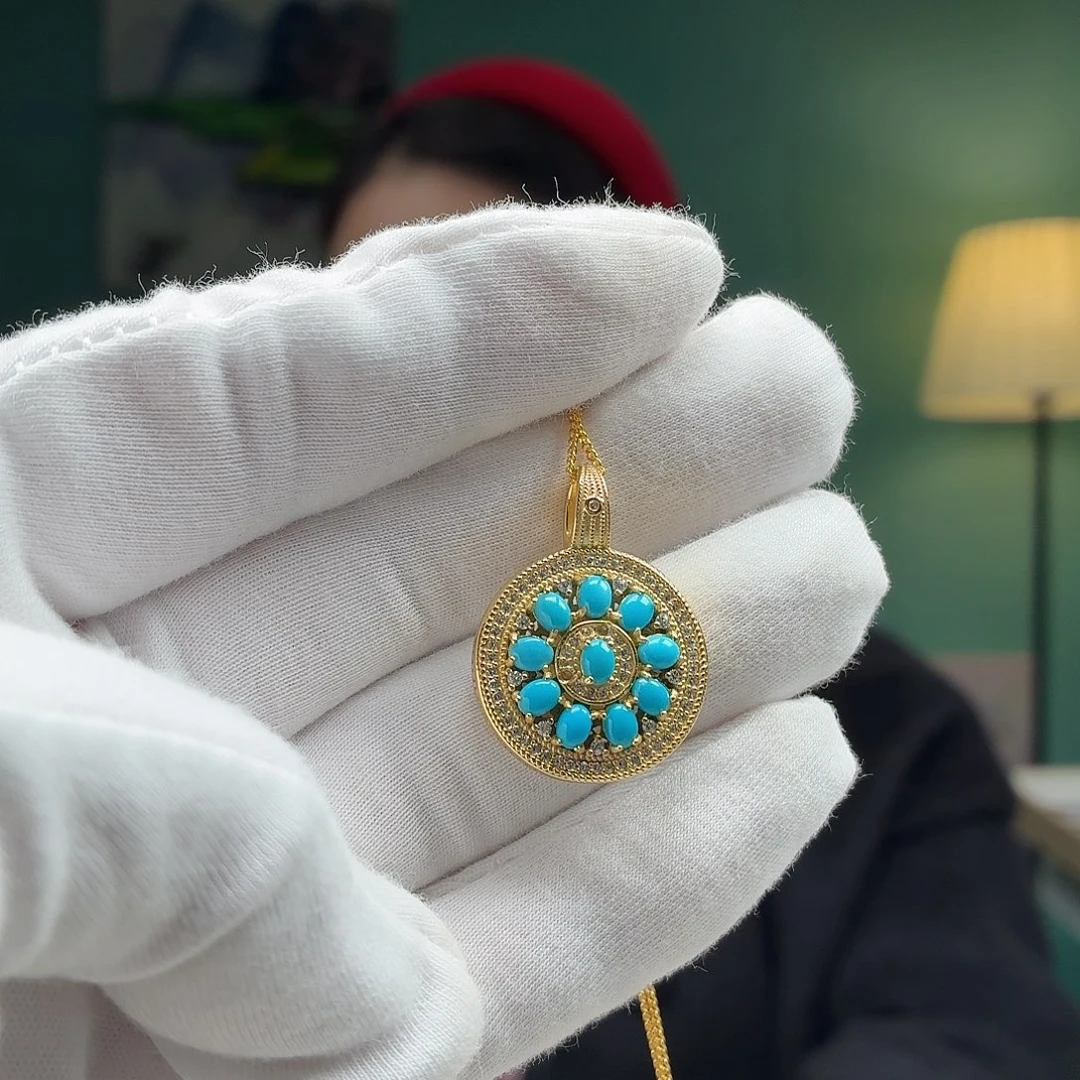 绿松石银S925镶嵌颈饰