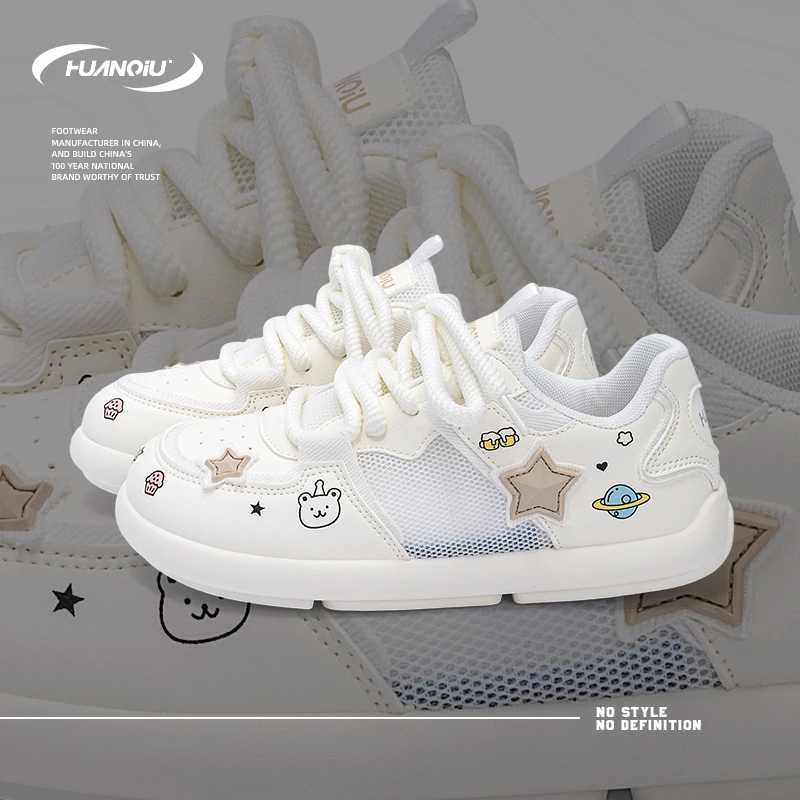 环球爆款涂鸦小白鞋女款2025秋季新款网面透气女鞋休闲百搭德训鞋