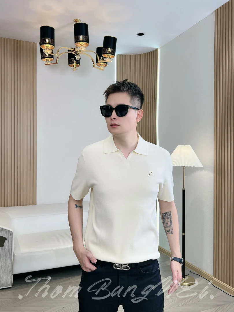 早秋针织短袖海鸥V翻领奢侈品popl衫提花秋季针织衫休闲商务百搭