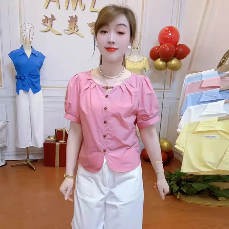 时尚薄款短袖衬衫女2025夏季新款洋气显瘦宽松百搭休闲衬衣上衣潮