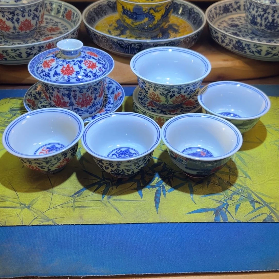 昀*夕景德镇陶瓷青花釉里红3件套，4个小压手