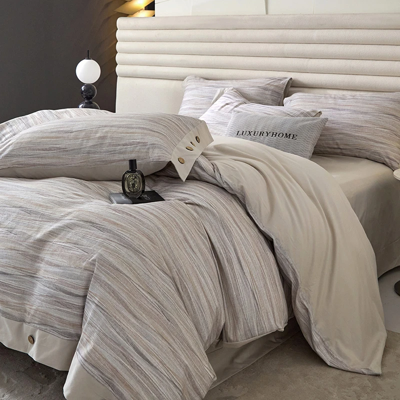 南通法式雅致家纺现代轻奢风加厚纯棉磨毛四件套100全棉纽扣款被