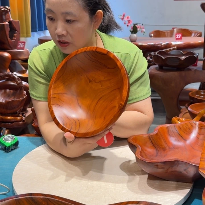 木香樟实木圆形带脚果盘