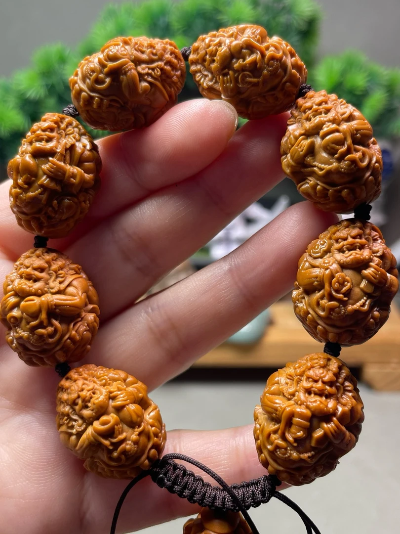 橄榄核雕手串大黑天2.0黄财神密宗八方来财精品橄榄核雕文玩手串