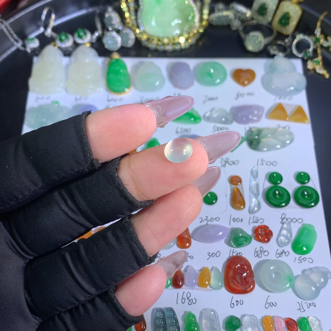 裸石翡翠白冰蛋面