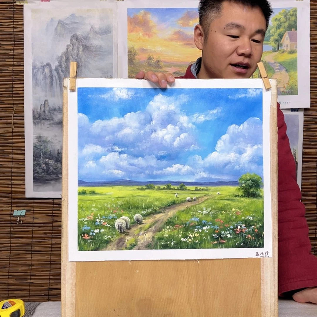 油画行路人小院绘画作品竞拍