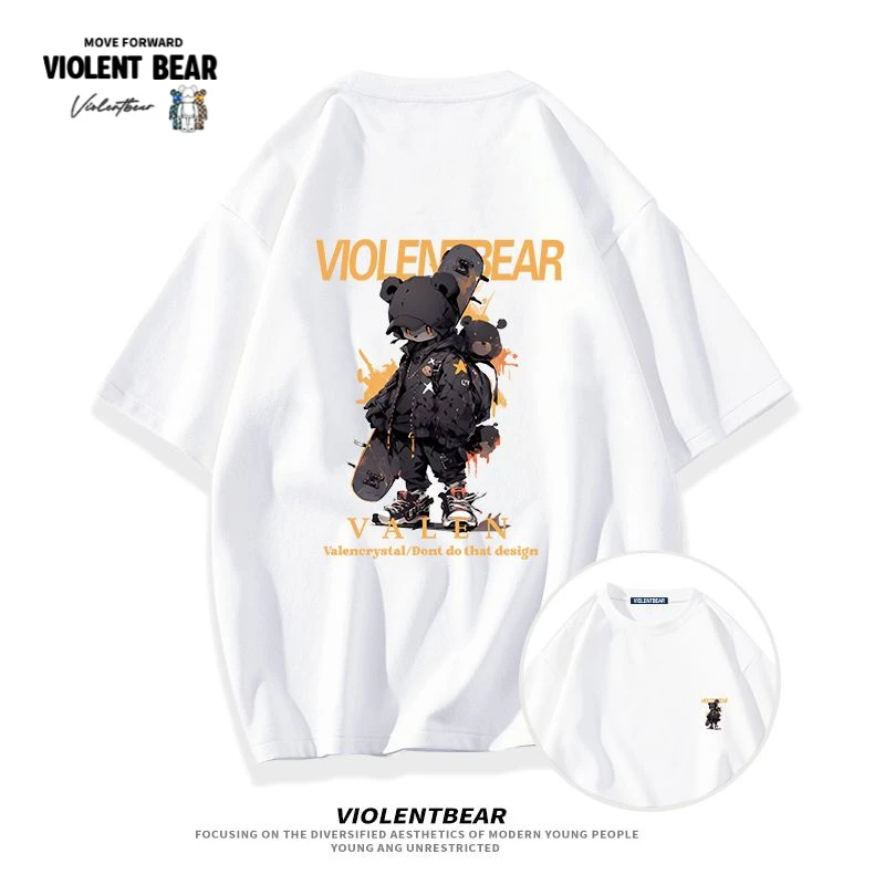 暴力熊男夏季2025早春新款纯棉印花短袖T恤男情侣款休闲宽松半袖