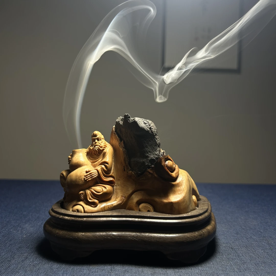 崖柏抱石达摩香炉摆件香炉