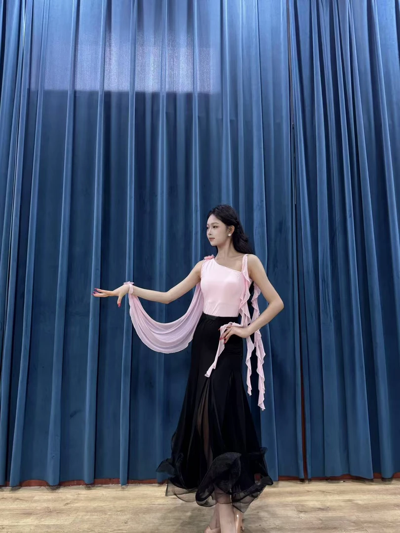 摩登舞上装飘逸女士摩登舞服拉丁舞练功服跳舞服装JNY011