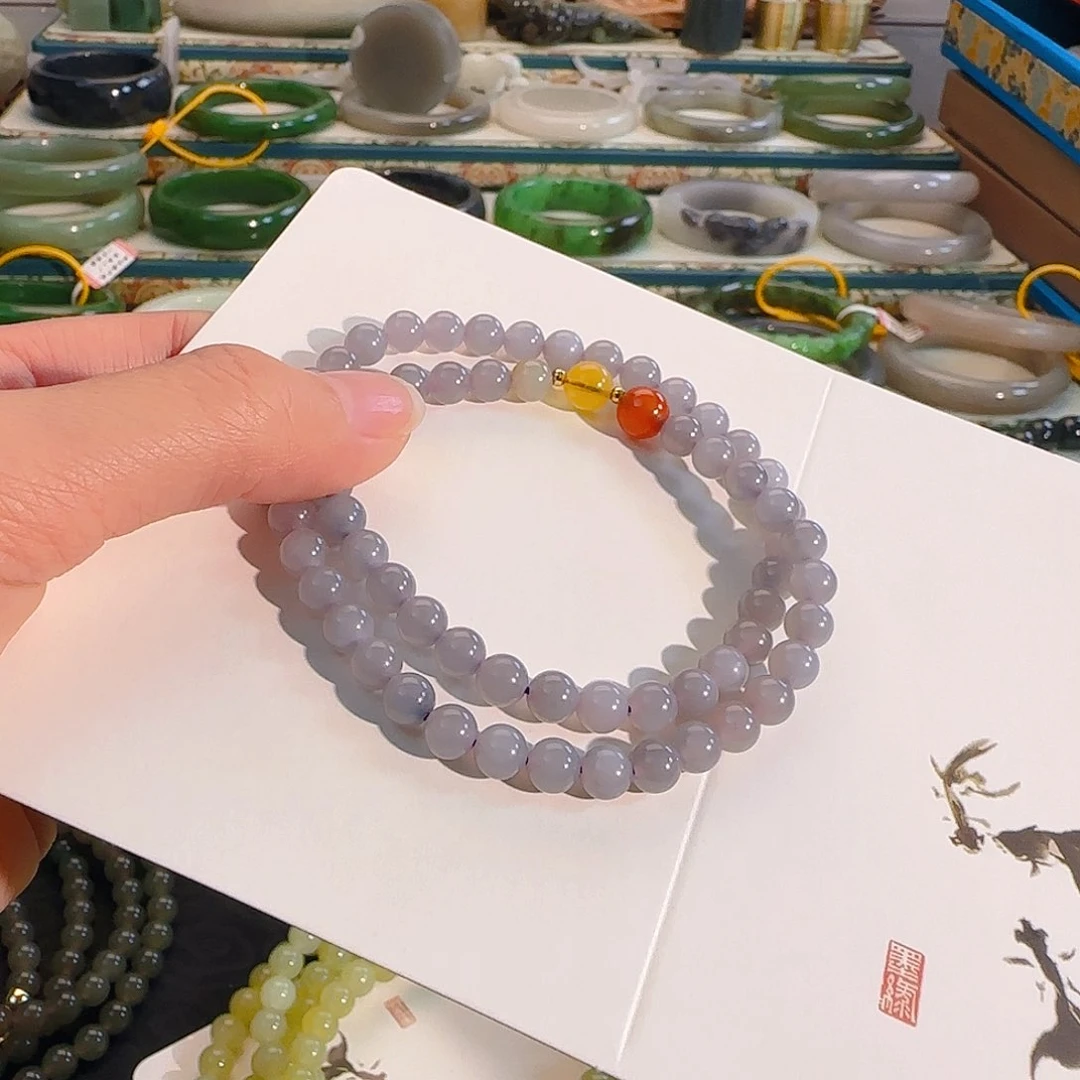 未镶嵌手链和田玉冰紫双圈手链