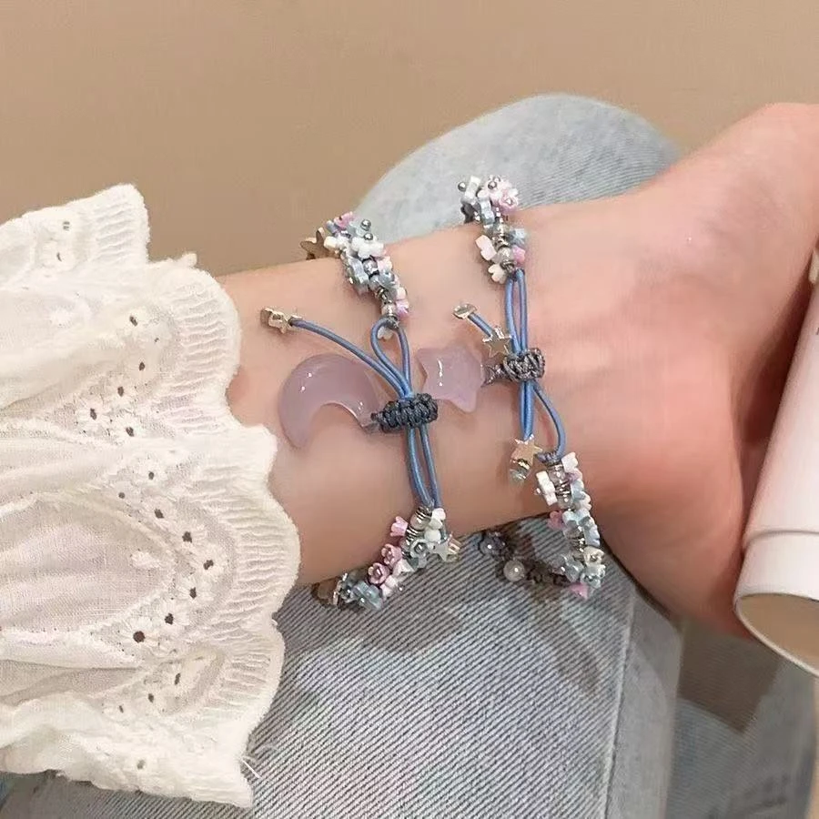 合金手链 「蓝星花」蓝色星星月亮ins手工编绳手链甜美蝴蝶小花小众