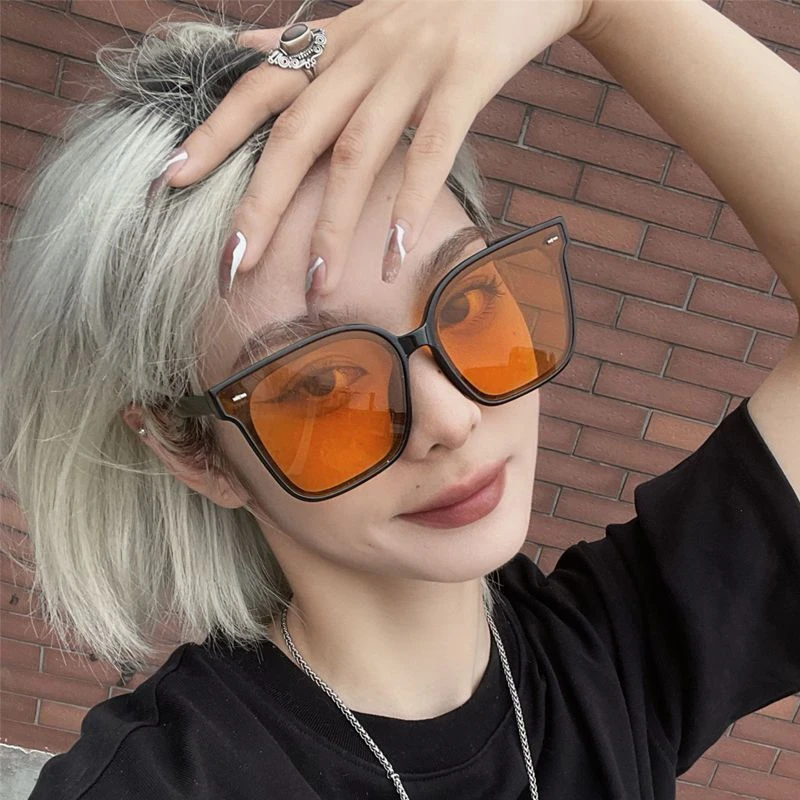 2025新款网红款大脸显瘦腮橘色墨镜女潮酷辣妹凹造型太阳眼镜