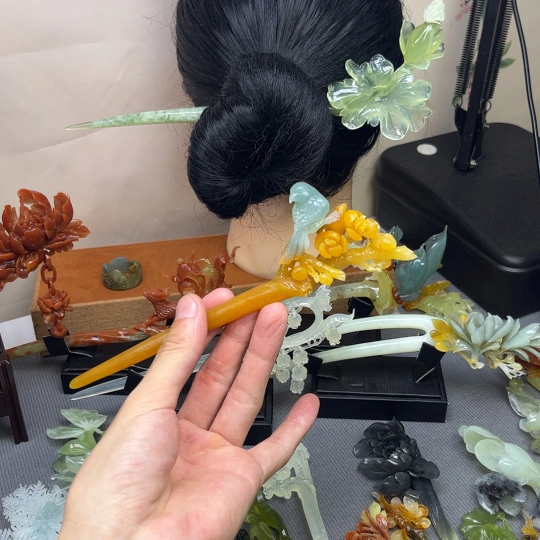 仙***掌蛇纹石玉未镶嵌发饰