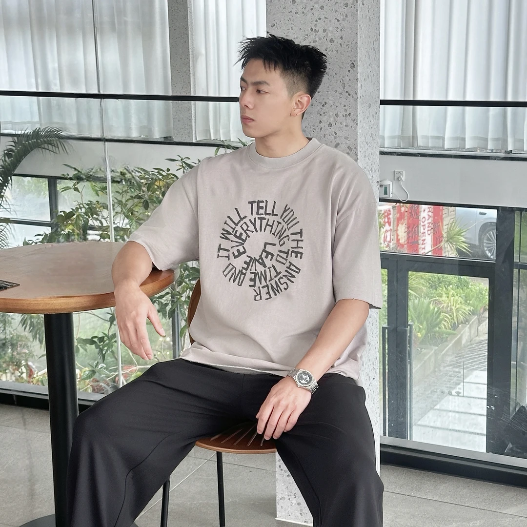 【显白色系】字母圆圈印花T恤设计纯棉夏季男百搭圆领短袖上衣