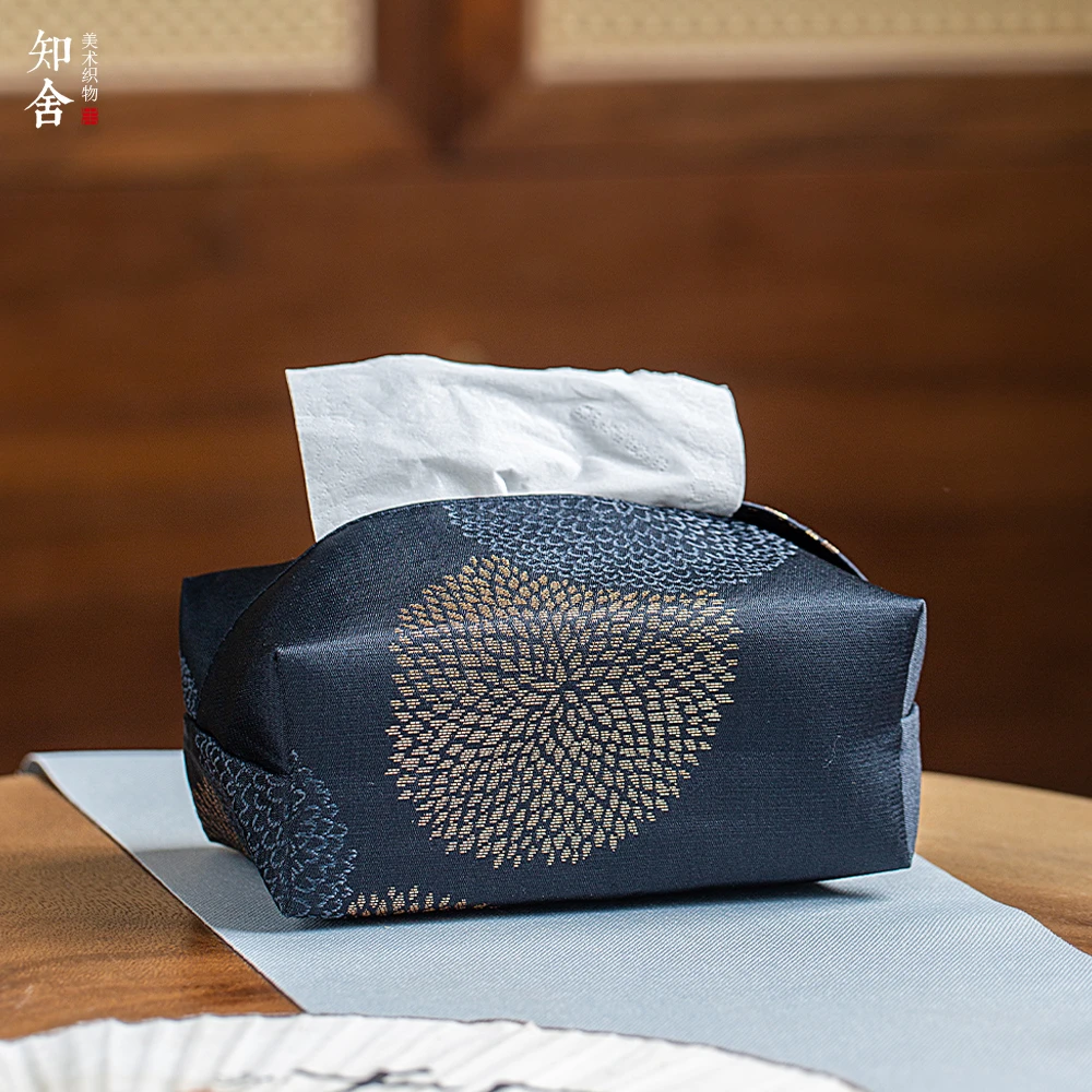 知舍原创设计图案中式简约棉麻布艺抽纸盒家用客厅民宿纸巾收纳盒