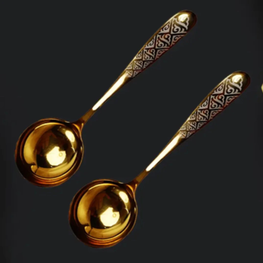 家用韩式网红厨房用加厚带花纹奶勺子喝汤火锅勺粥勺钢勺