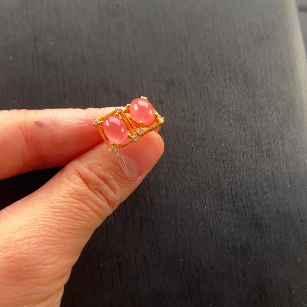 银S925镶嵌菱锰矿（红纹石）戒指