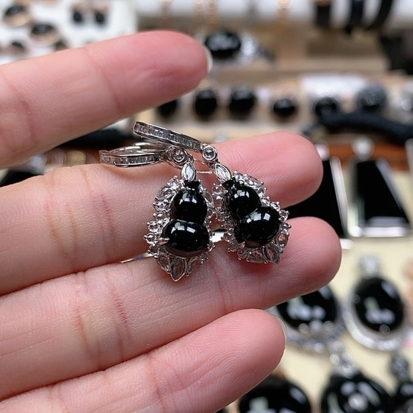 【闪购商品】翡翠耳饰18K金镶嵌葫芦