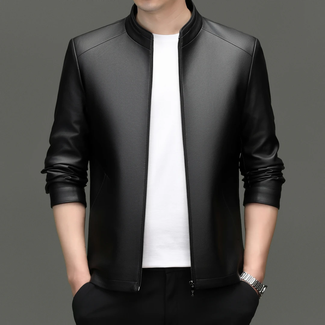 2025轻奢男士真皮皮衣秋冬季加绒加厚绵羊皮夹克潮流商务休闲外套