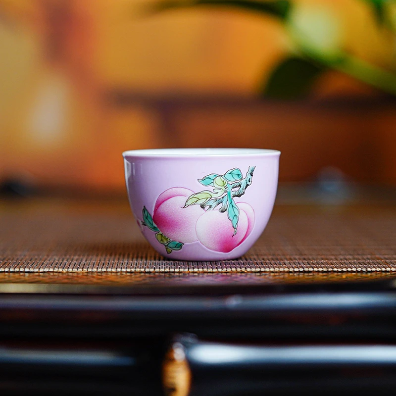 墨舍珍藏粉地双桃缸杯moshe1404  墨舍珍藏蓝地双桃缸杯moshe1100