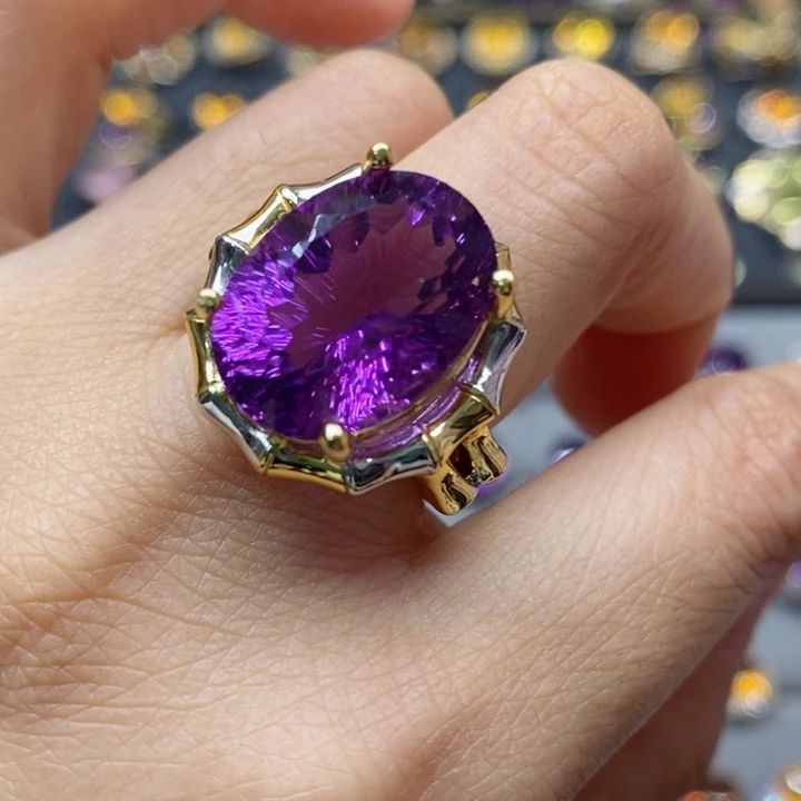 水晶戒指银S925镶嵌天然水晶戒指