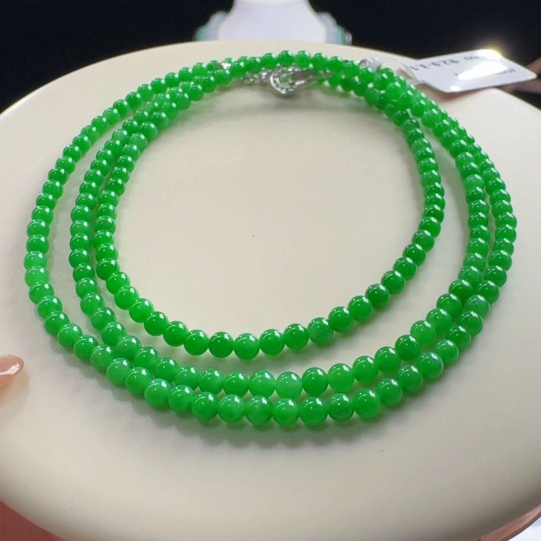 颈饰未镶嵌翡翠正阳绿小米项链卡3-3.2mm