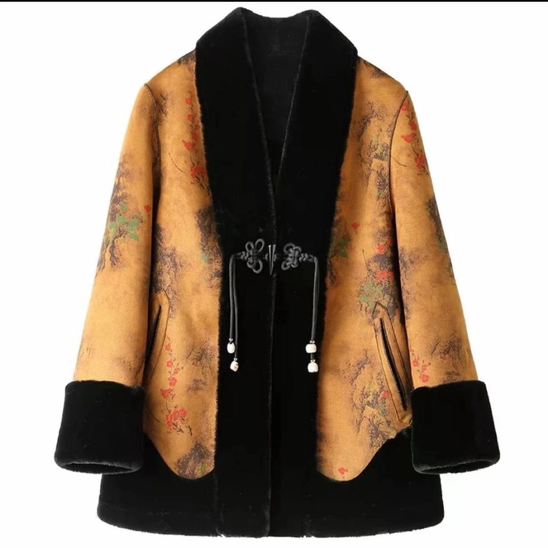 时尚气质妈妈装冬天棉服女中老年短款加厚保暖棉衣宽松民族风棉袄