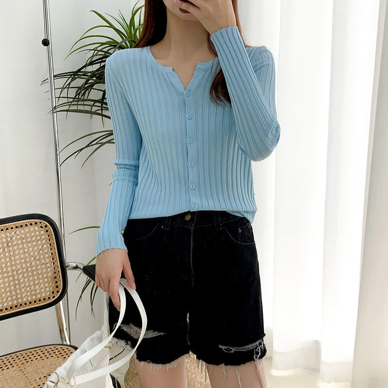 韩版新款2025夏季薄款冰丝长袖针织衫打底衫女宽松百搭显瘦上衣