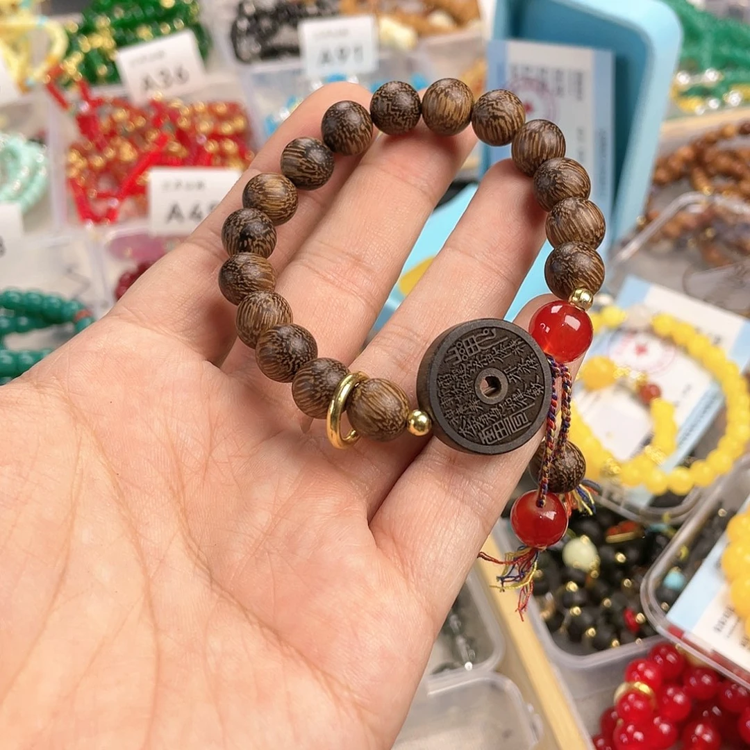 檀香木手串银S925镀金镶嵌