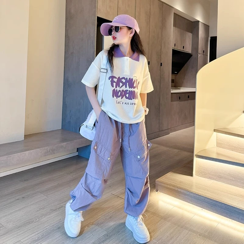 女童套装夏装新款儿童洋气工装裤中大童网红炸街街舞裤夏季薄长裤