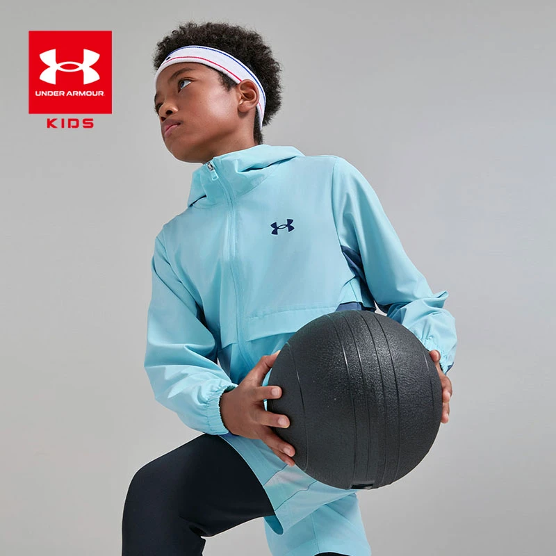 【安德玛童装长袖开衫上衣】户外运动休闲春夏季运动风连帽梭织外套