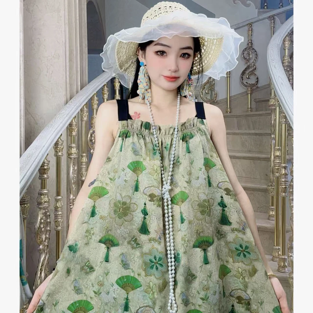十一专属【清风折扇】春夏新款百搭时尚大码连衣裙碎花女装