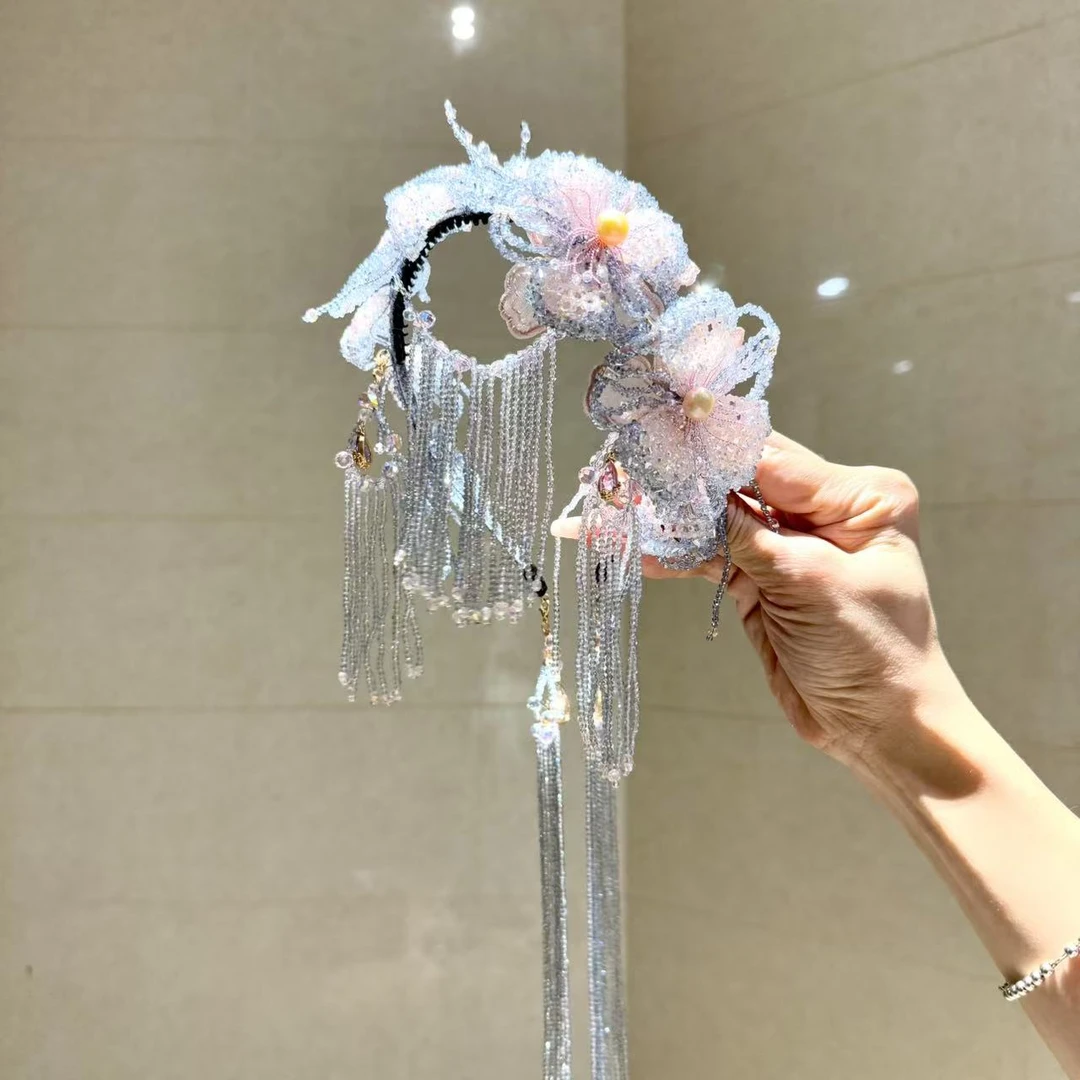 紫摇高定流苏发箍设计气质高级感优雅款