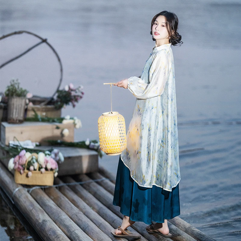 【盏花意】复古精致飘逸印花外衫内搭气质无袖吊带裙女2025年夏季