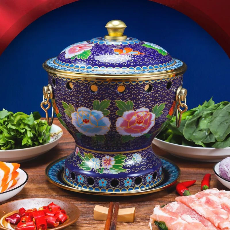 景泰蓝铜火锅环保油小火锅酒精炉单人珐琅纯铜火锅户外火锅家用