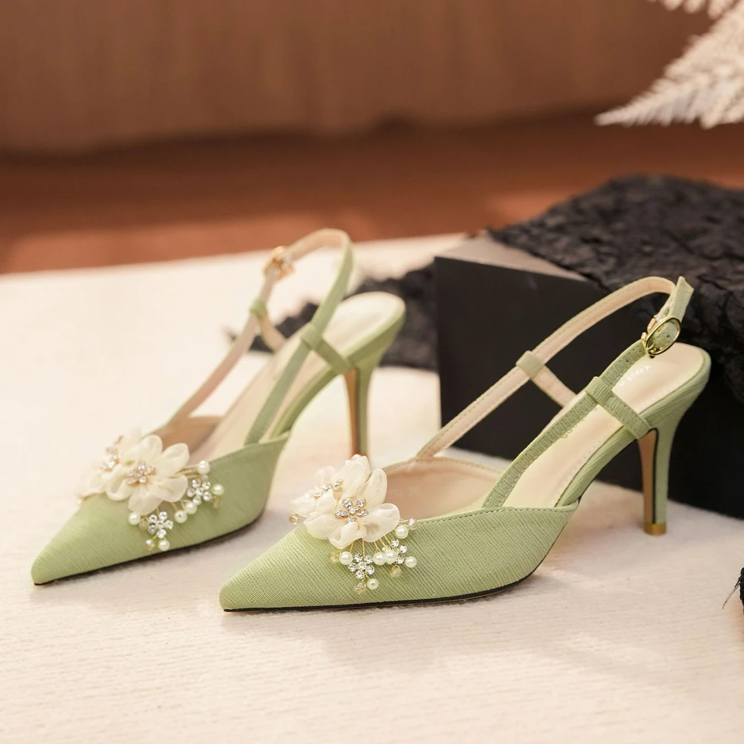 2025春秋百搭小香风贴花前包后空包跟凉鞋高级感高跟鞋气质通勤款