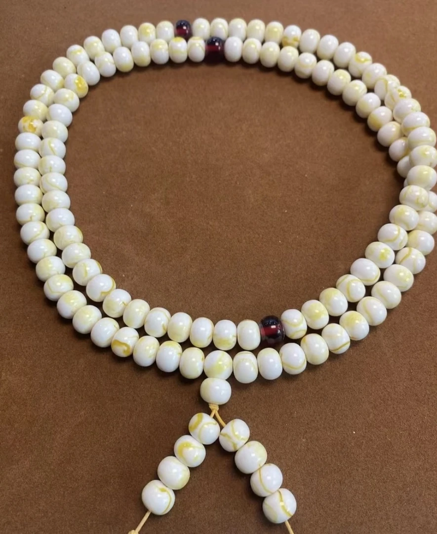 吊坠-瓷白金花108珠