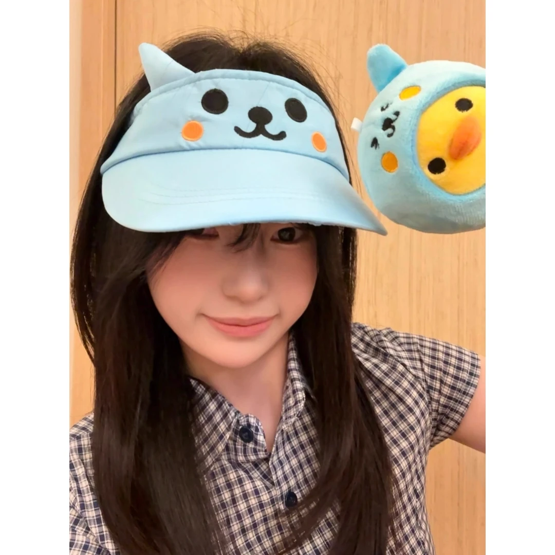 可爱酷儿浅蓝空顶帽女生夏季遮阳帽百搭刺绣可爱女显脸小潮骑行帽