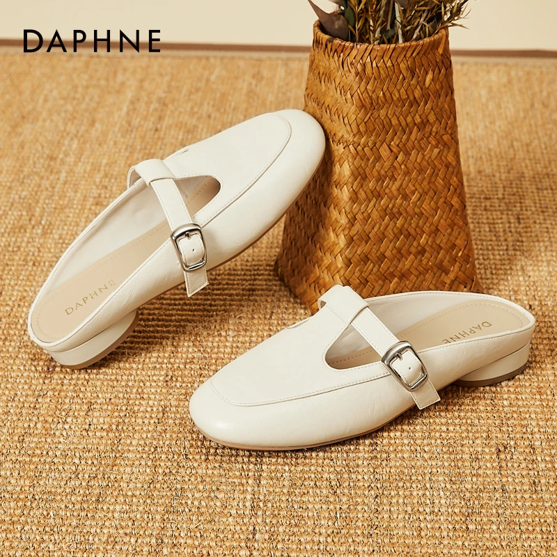 达芙妮时尚外穿包头半拖鞋夏季新款复古舒适百搭日常一脚蹬穆勒鞋