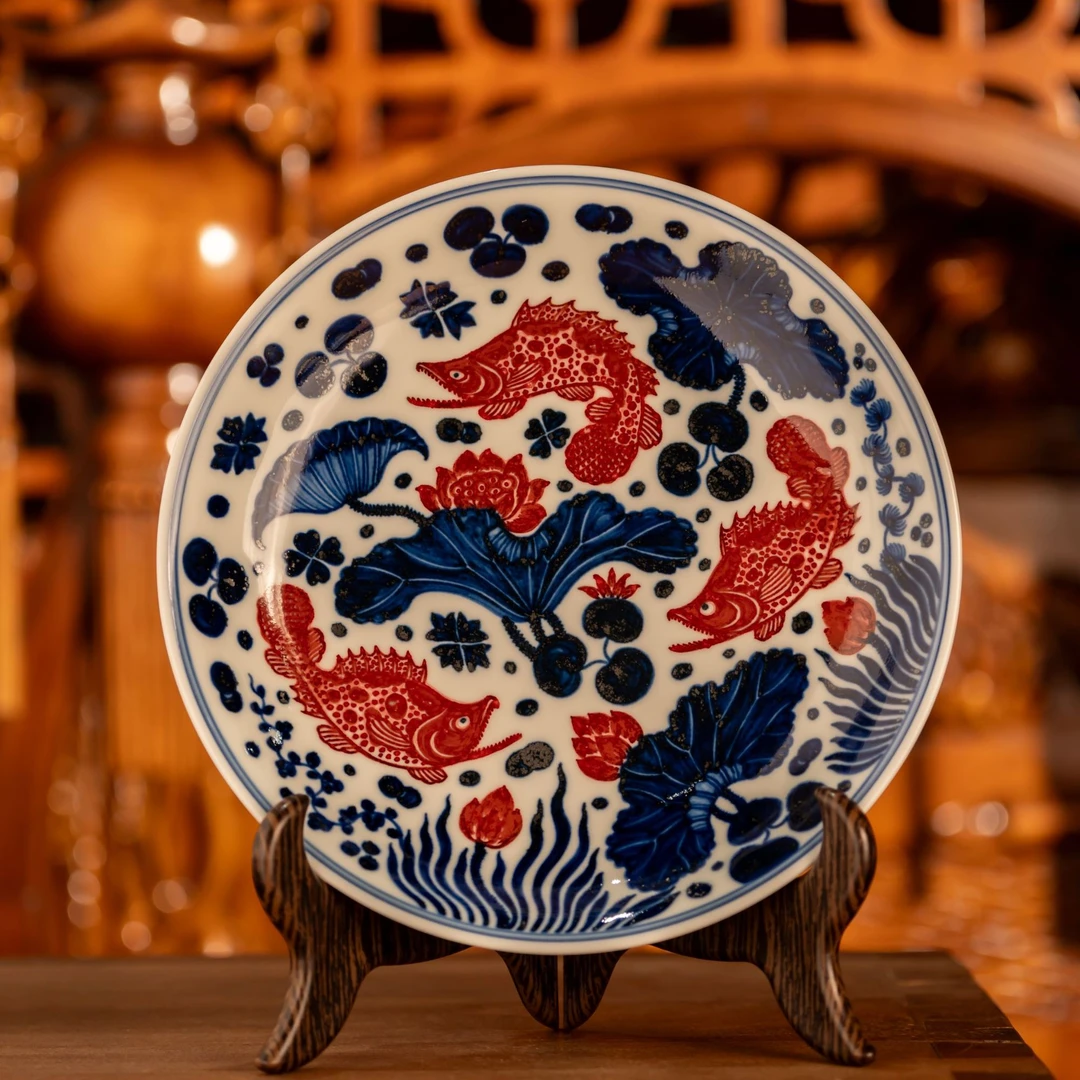 【永明尚玩】和为贵赏盘釉里红纯手工景德镇茶器主人杯泡茶