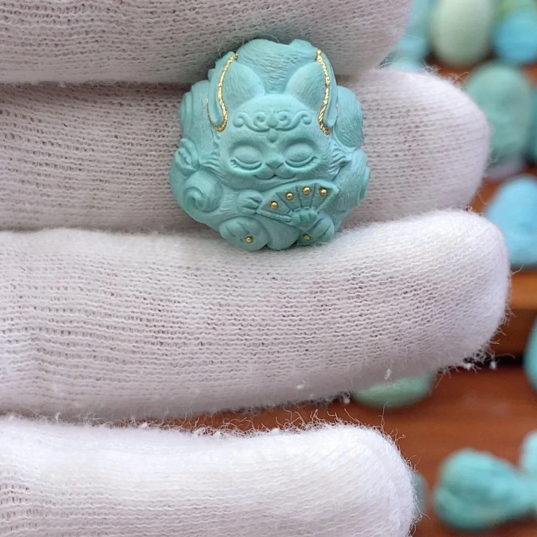 原矿绿松石精美九尾凤九