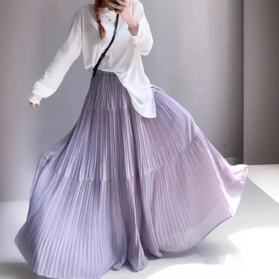 纯色系-显瘦百褶蛋糕裙 百搭春夏高腰显瘦气质超大裙摆半身裙