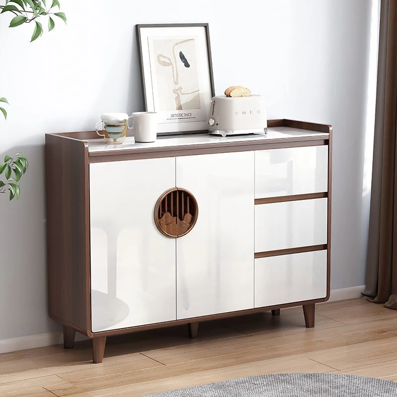 全实木胡桃色餐边柜靠墙一体客厅置物柜家用厨房茶水酒柜子储物柜