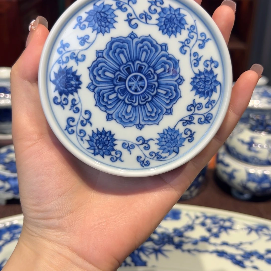 青花雯华堂手绘盖置