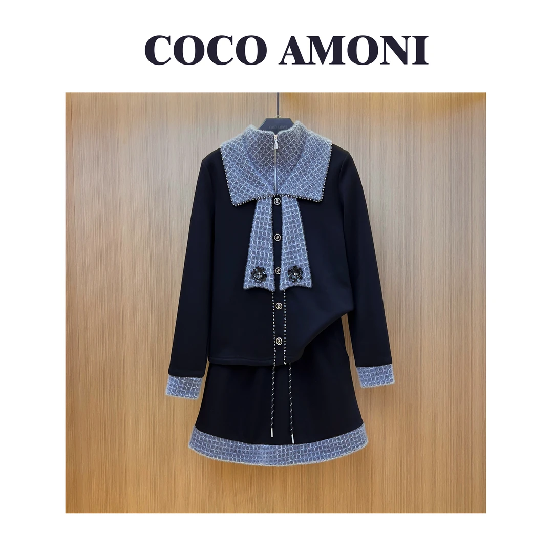 秋冬季高级感新款重工蝴蝶结花设计减龄显瘦气质套装LDD134